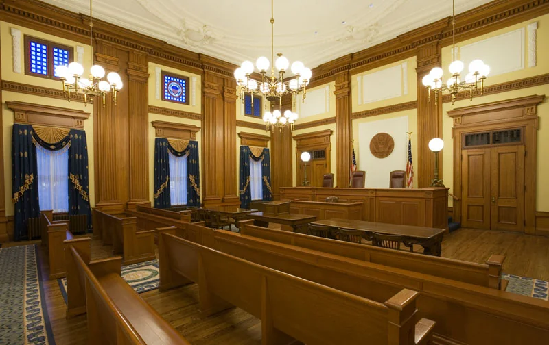 Empty courtroom in Pioneer Courthouse, Portland, Oregon, United States